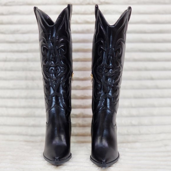 Electric Cowboy Jet Black Matte Western Knee High Cowgirl Boots Jet Black - Picture 9 of 15